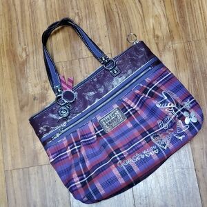 Coach Purple Plaid Tote Bag